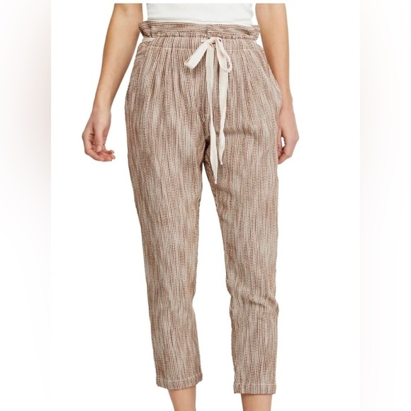 FREE PEOPLE LIGHT AT SUNRISE CROP PANTS SLIM LEG DRAWSTRING HIGH WAIST BOHO SZ 6 - Picture 2 of 6